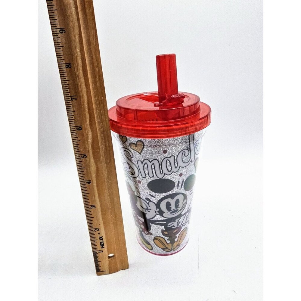 Disney Mickey Loves Mickey Kiss Glitter Flip Straw Tumbler Travel Cup NWT - Picture 9 of 13